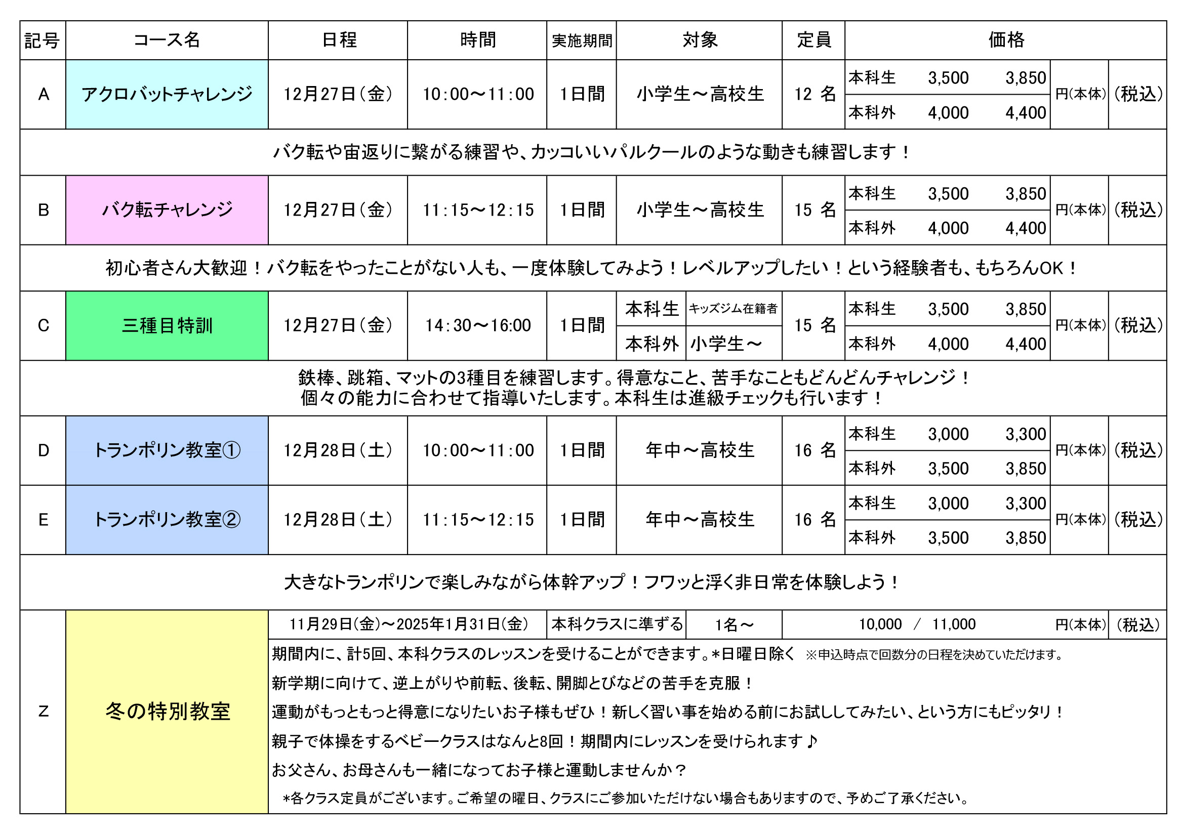 近江八幡校冬休み短期教室2024の内容