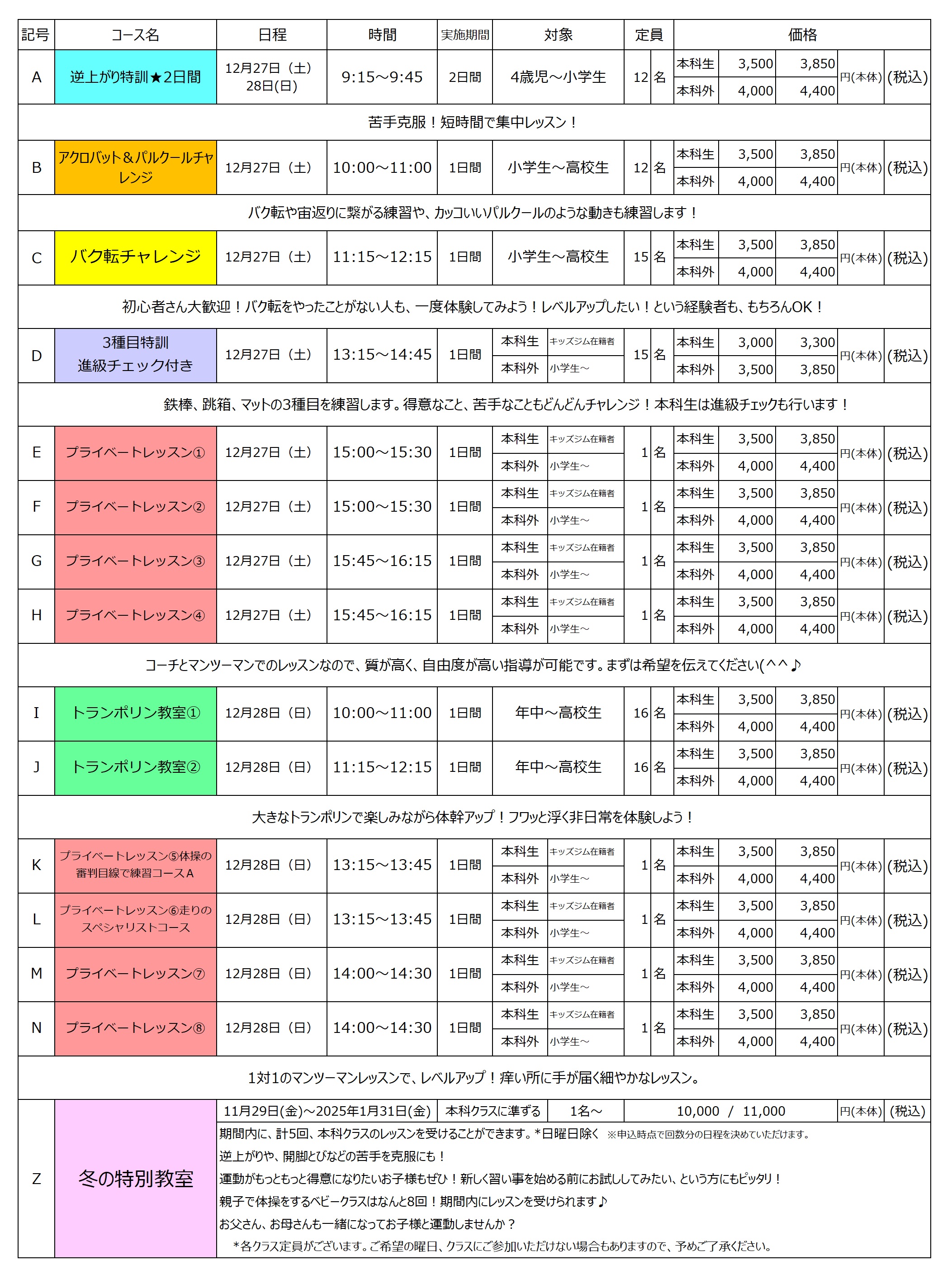 近江八幡校冬休み短期教室2025の内容